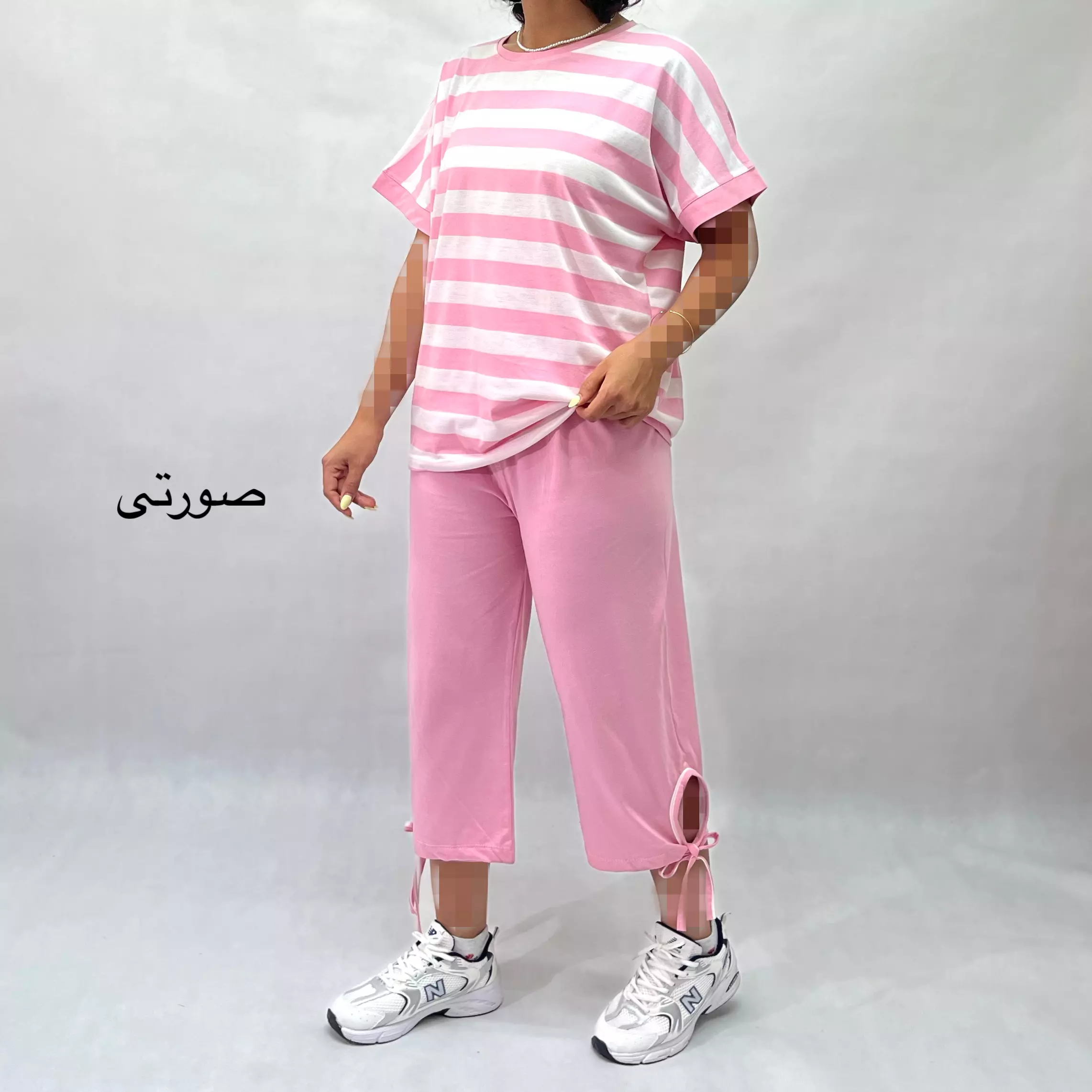 ست تیشرت و شلوارک زنانه راه راه 001155708